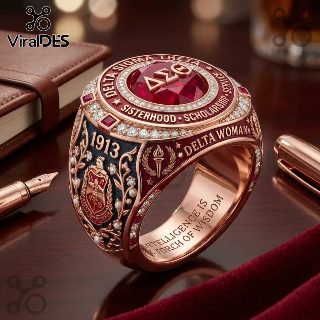 Delta Sigma Theta Sorority Crest Rose Gold Ring