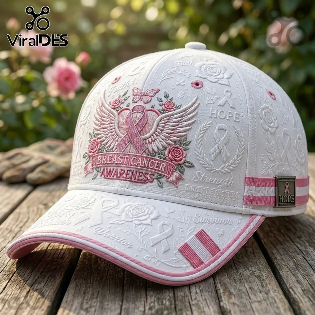 Breast Cancer Awareness Embroidered White Premium Peaked Cap