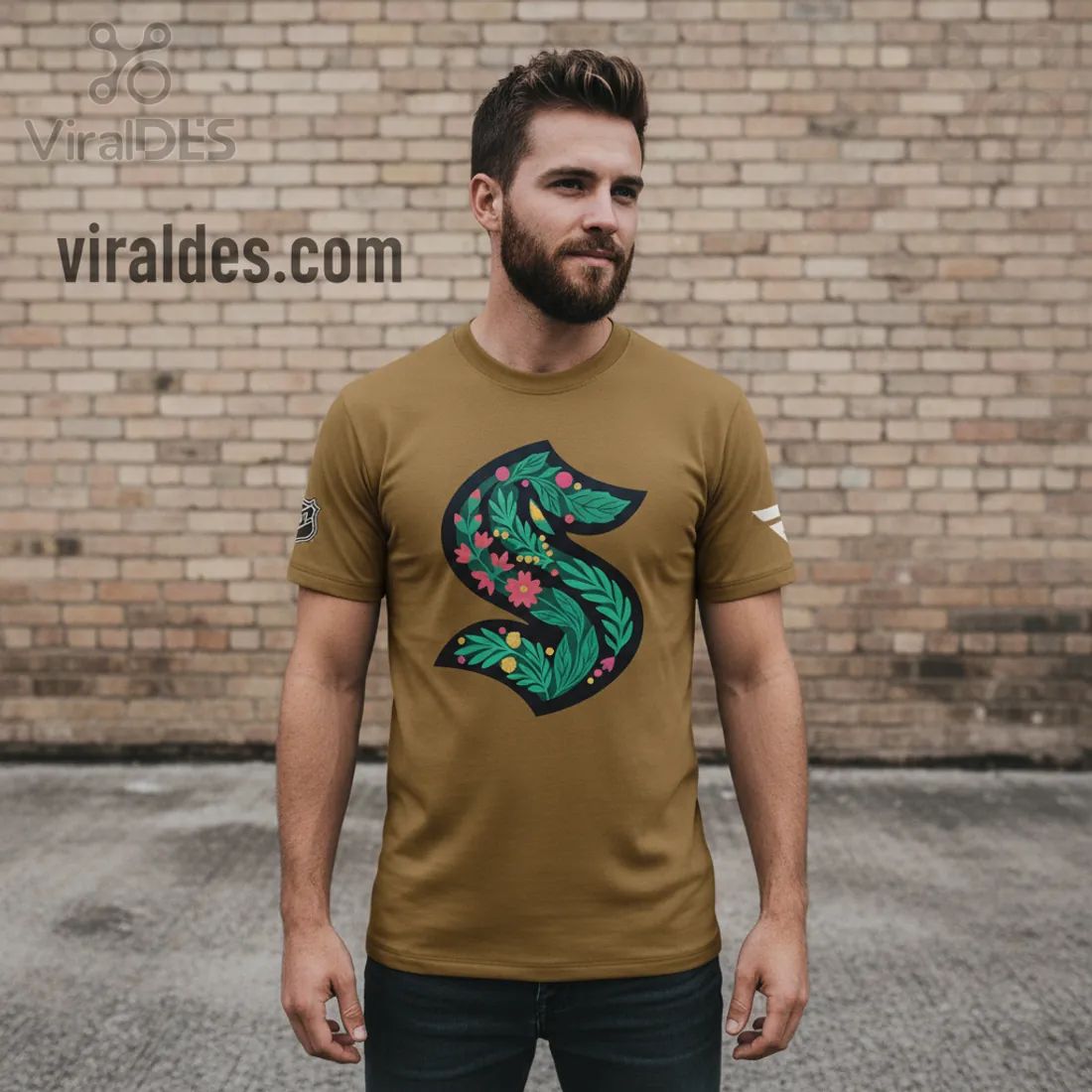 Seattle Kraken Green Night Floral Common Thread T-Shirt