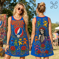 Grateful Dead Dancing Bears Blue Sleeveless Dress