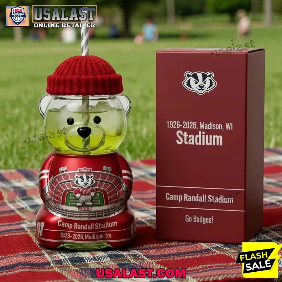 Wisconsin Badgers Camp Randal Stadium Anniversary 1926-2026 Bear Glass Bottle