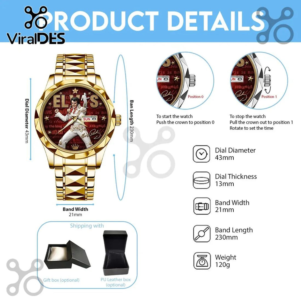 Elvis Presley Gold Tone Luxury Quartz Collectible Quartz Watch