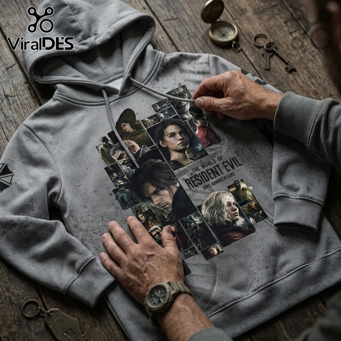 Resident Evil 30th Anniversary Art Gray Pullover Hoodie