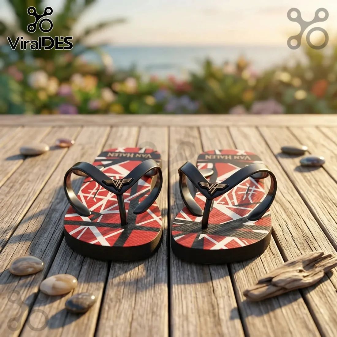 Van Halen Eddie EVH Frankenstein Guitar Stripes Summer Flip-flops