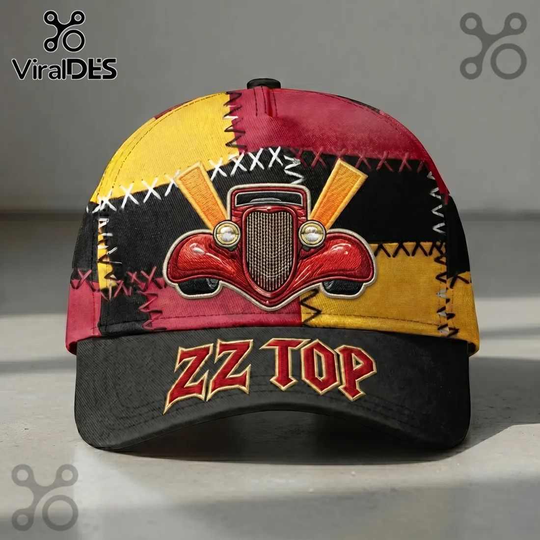ZZ Top Classic Hot Rod Car Premium Embroidered Patchwork Baseball Cap