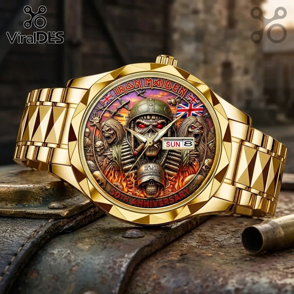 Iron Maiden 50th Anniversary Gold Tone Analog Watch