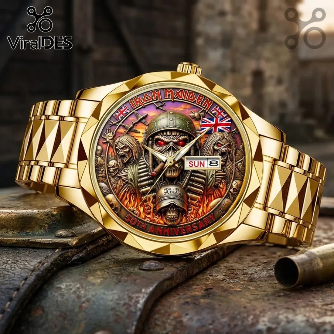Iron Maiden 50th Anniversary Gold Tone Analog Watch