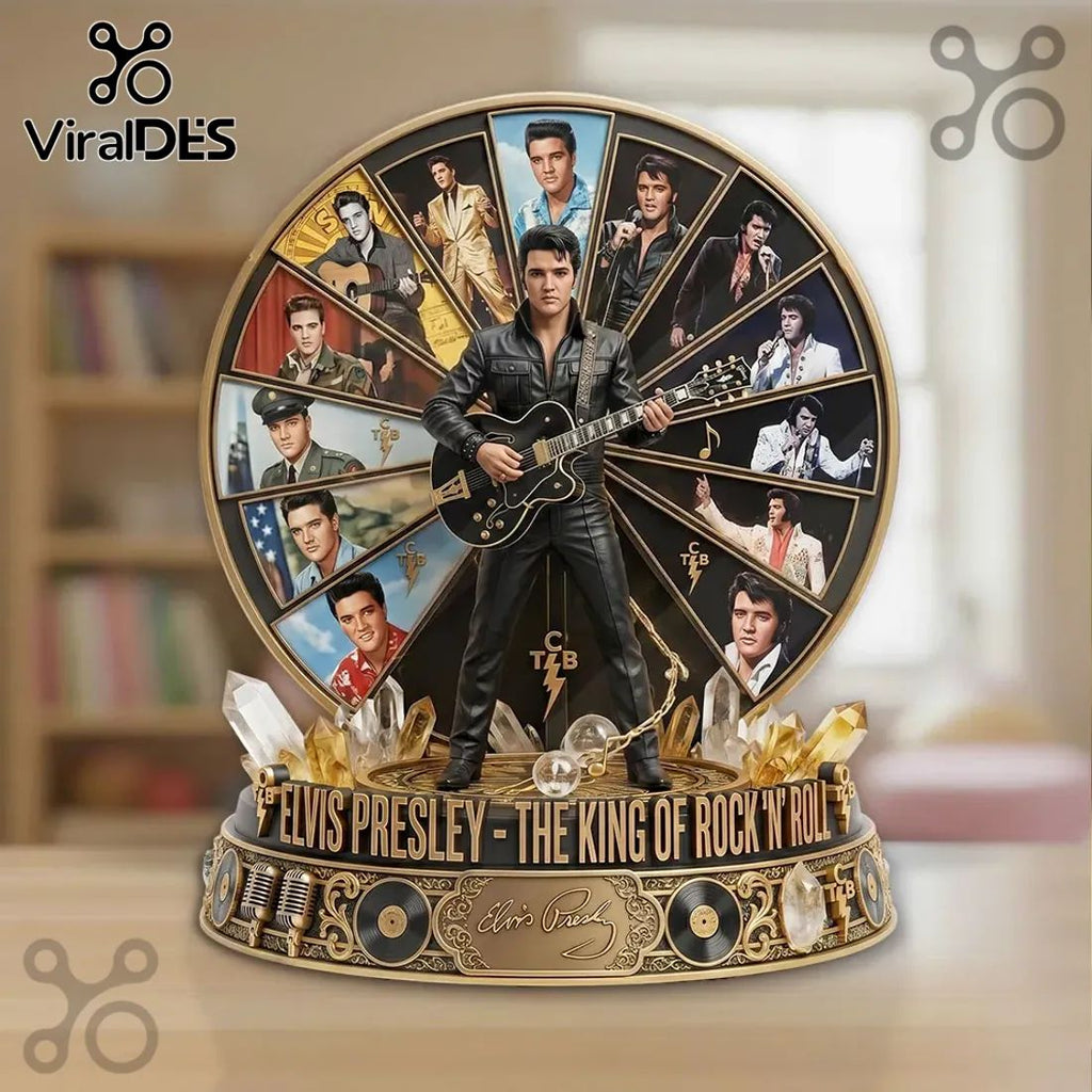 Elvis Presley The King Of Rock N Roll Sculpted Diorama Musical Rotating Figurine
