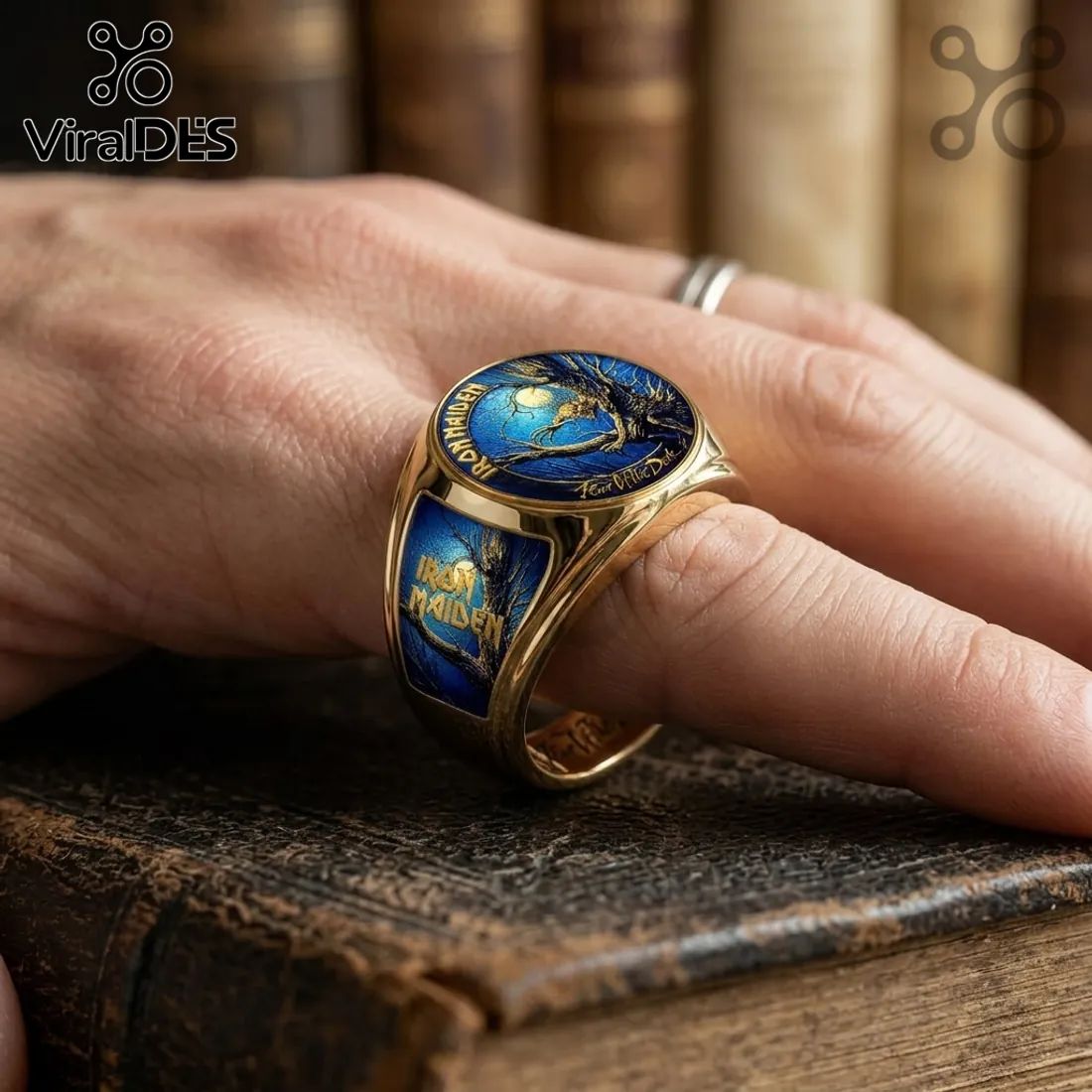 Iron Maiden Fear of the Dark Engraved Gold Ring
