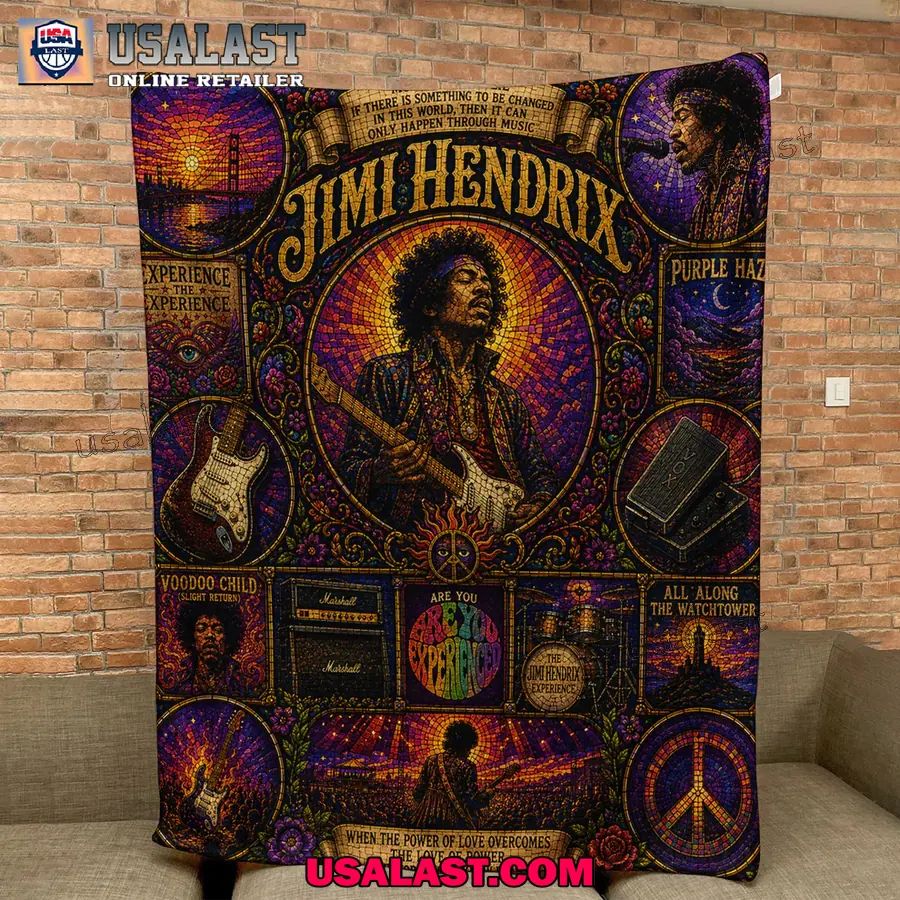 Jimi Hendrix Psychedelic Rock Stained Glass Quilt Blanket