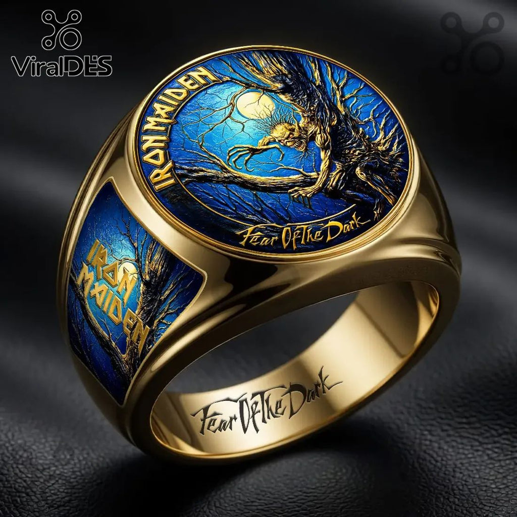 Iron Maiden Fear of the Dark Engraved Gold Ring