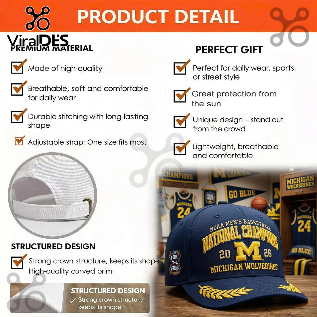 Michigan Wolverines 2026 Final Four Champions Baseball Cap
