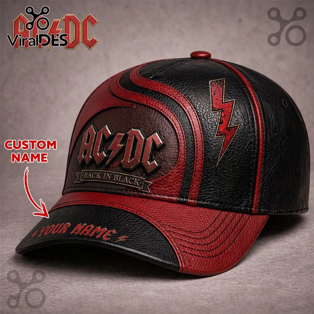 AC/DC Personalized Back In Black Faux Leather Baseball Cap