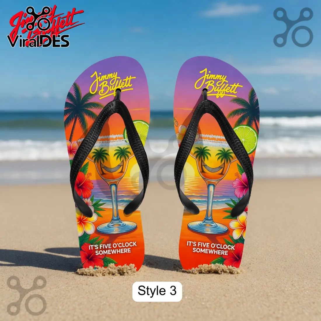 Jimmy Buffett Premium Tropical Sunset Parrot Flip Flops