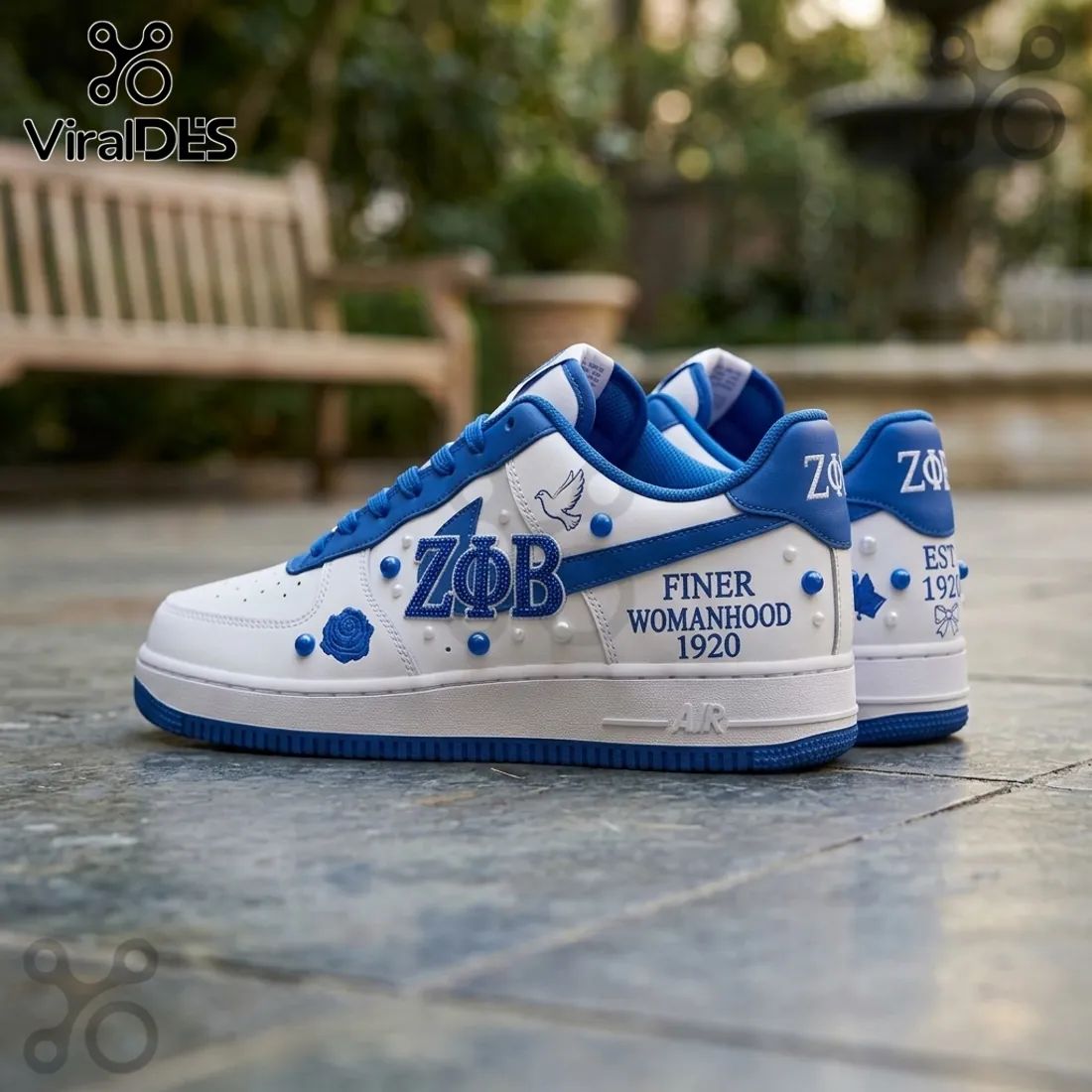 Zeta Phi Beta Sorority AF1 1920 Blue and White Air Force 1 Sneakers