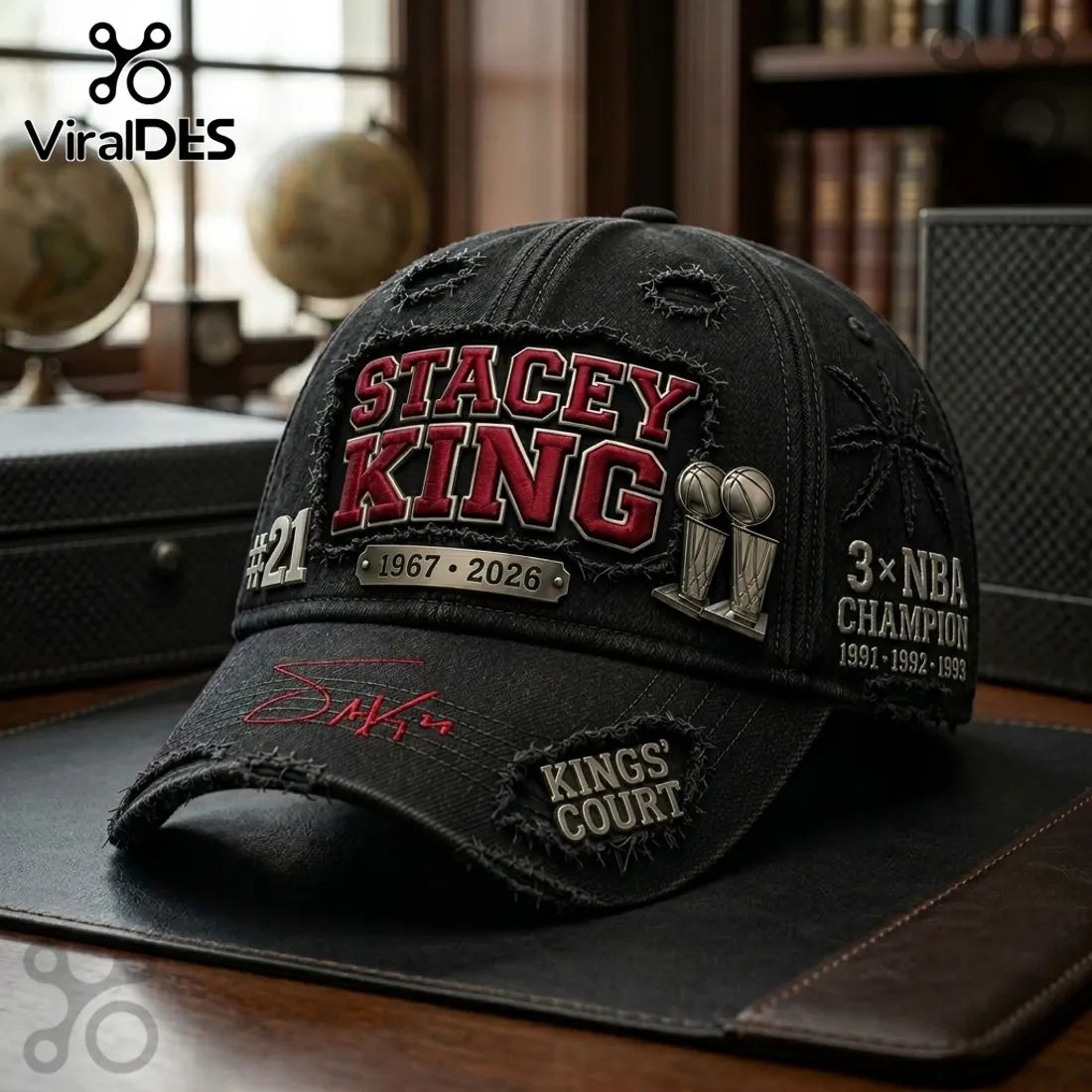 Stacey King Chicago Bulls 3x NBA Champion Embroidered Cap