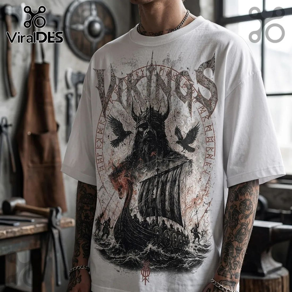 Viking Warrior Raven Wolf White T-Shirt