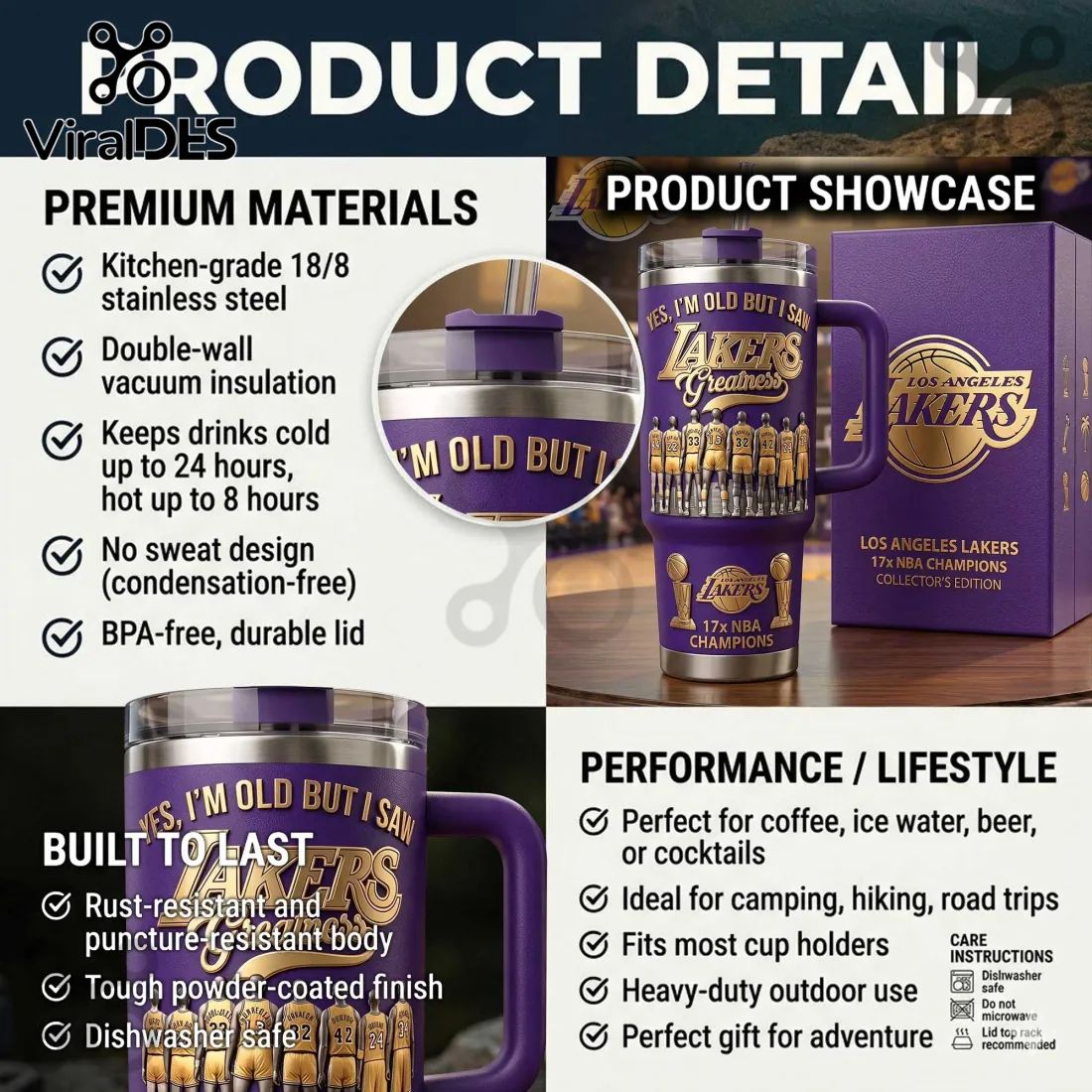 Lakers Saw Greatness 17x NBA Champions 40oz Stanley Tumbler