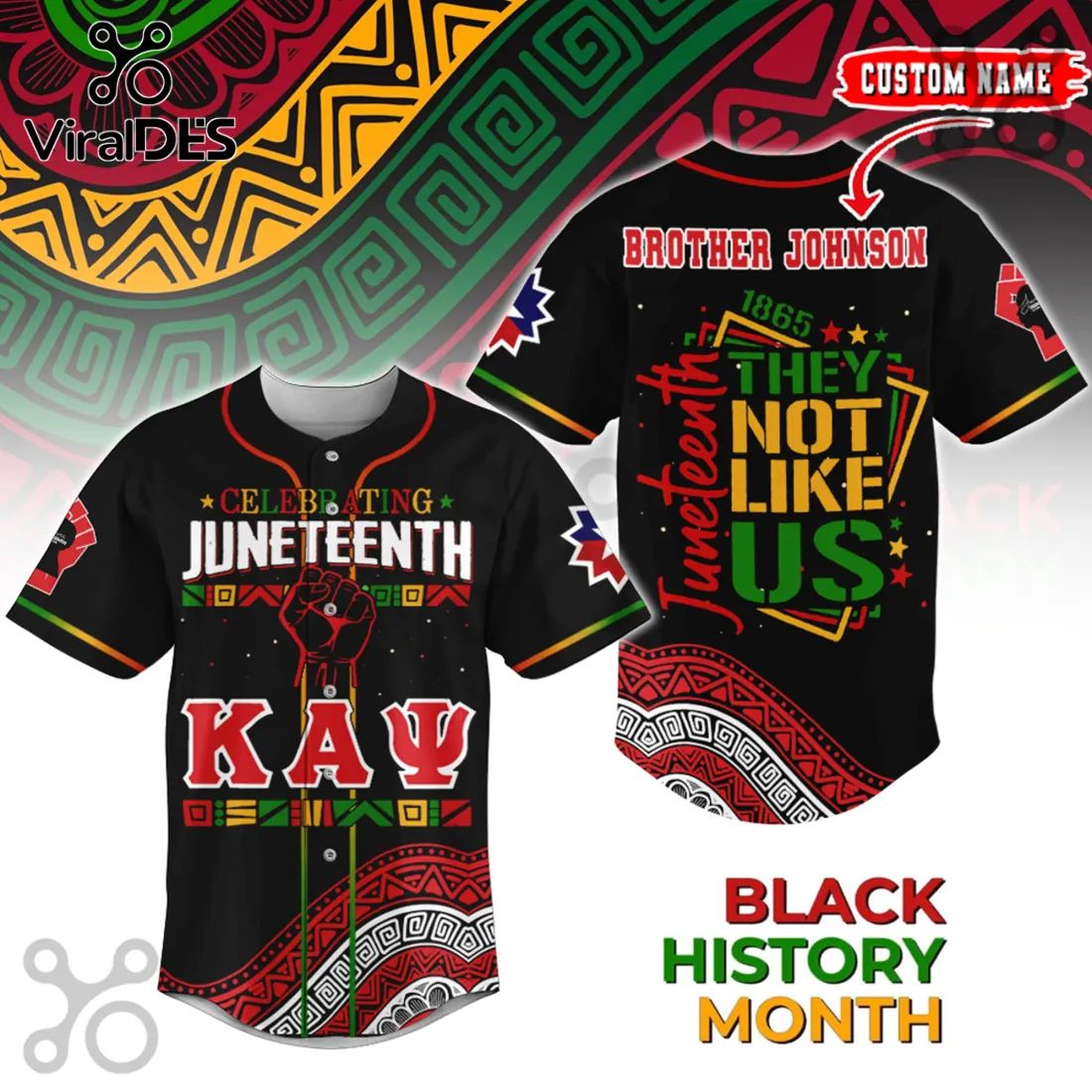 Juneteenth Kappa Alpha Psi 1865 They Not Like Us Pattern Baseball Jersey