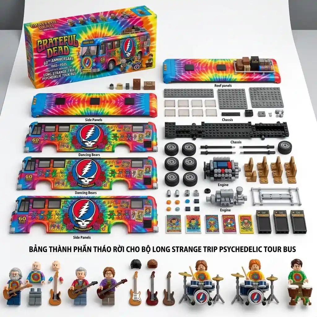 Grateful Dead 60th Anniversary Psychedelic Tour Bus Building Brick Set