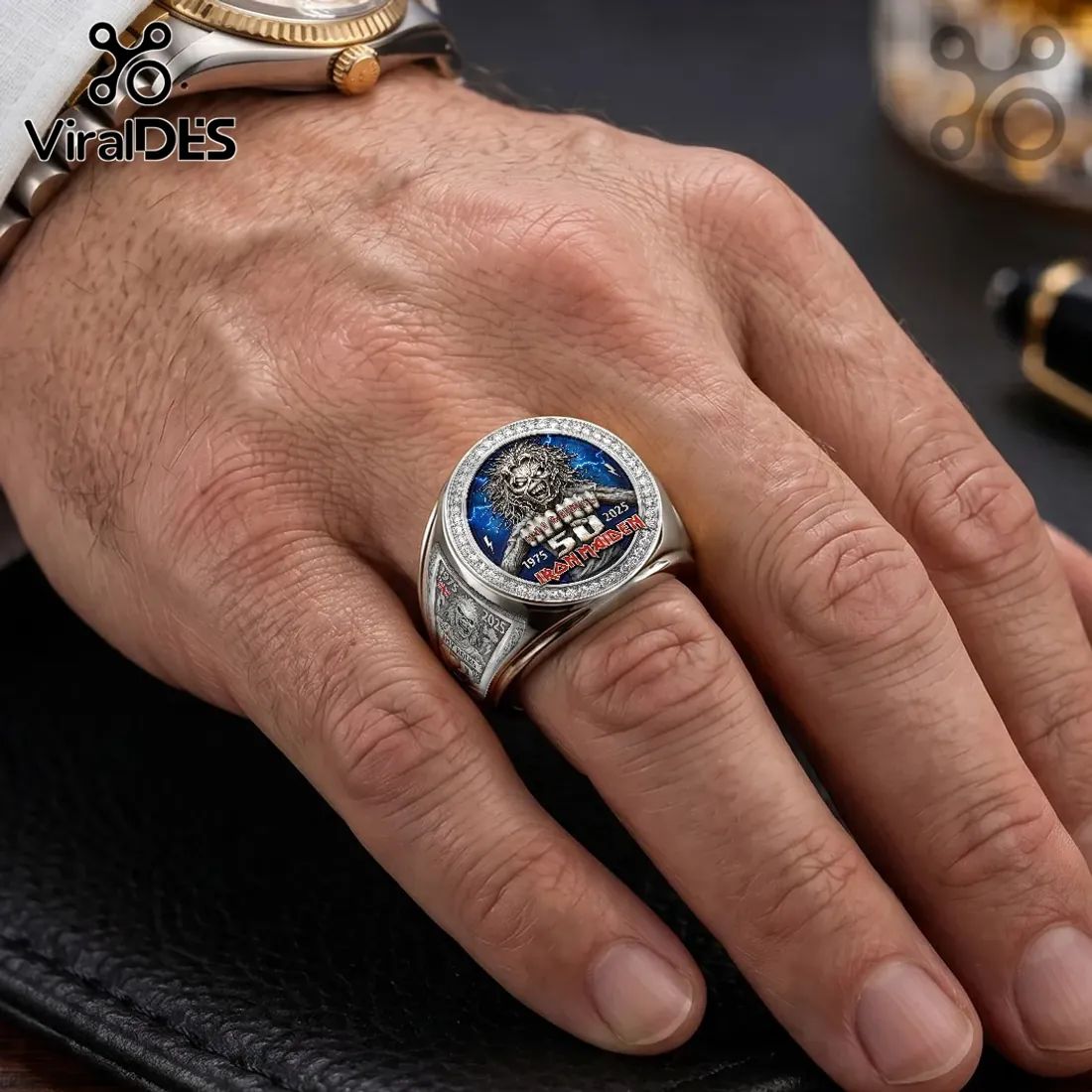 Iron Maiden 50th Anniversary Engraved Stainless Steel Ring