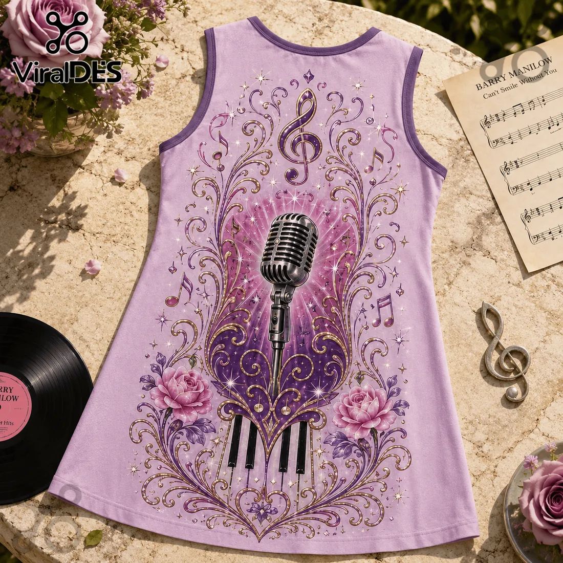 Barry Manilow Purple Floral Sleeveless Dress