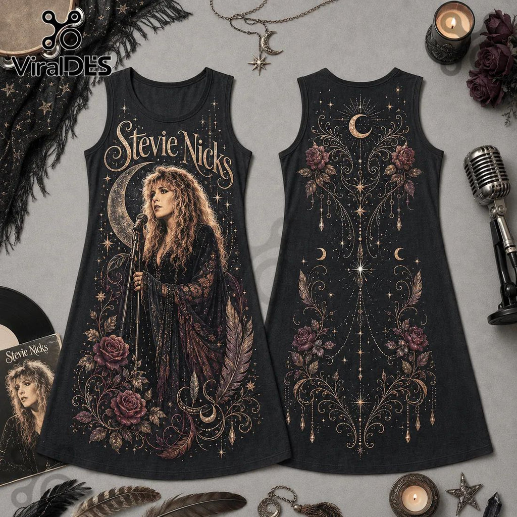 Stevie Nicks Vintage Celestial Floral Sleeveless Dress