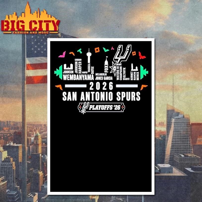 San Antonio Spurs Basketball 2026 Team Roster City Skyline Shirt