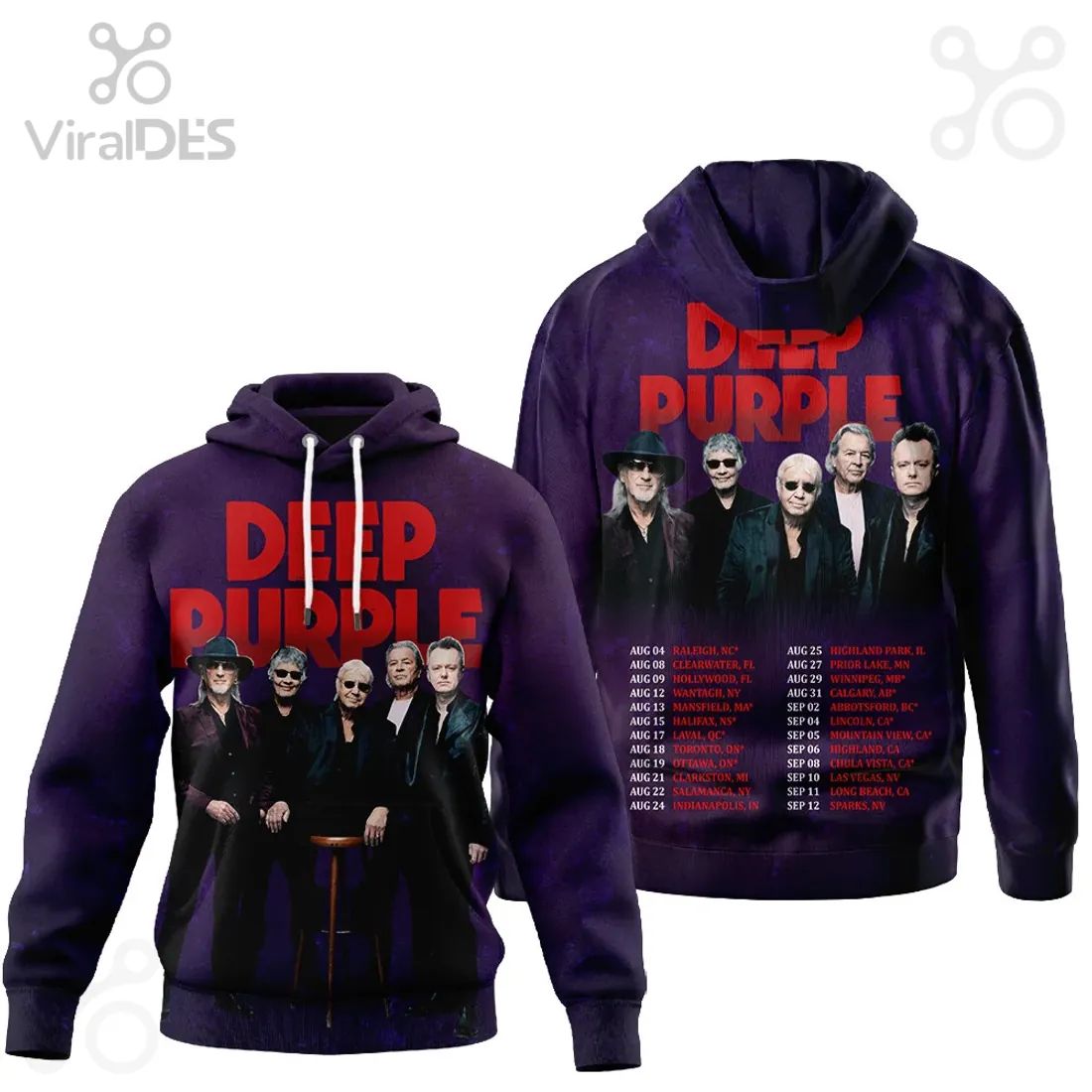 Deep Purple Official 2024 Tour Dates Graphic Print Band T-Shirt
