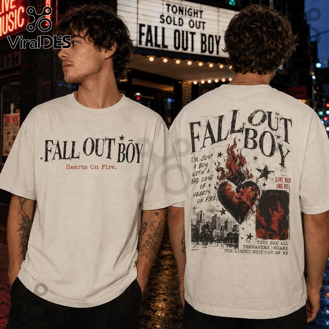 Fall Out Boy Hearts On Fire Off-White T-Shirt