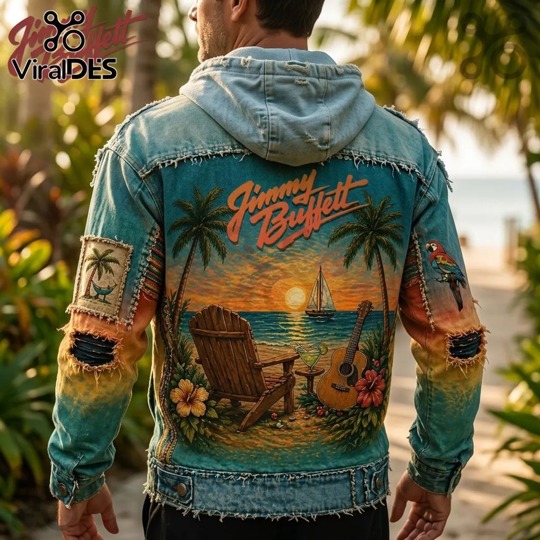 Jimmy Buffett Margaritaville Tropical Beach Sunset Distressed Hoodie