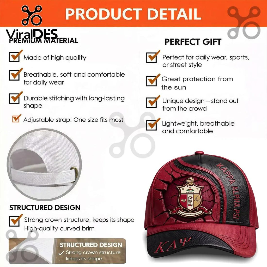 Kappa Alpha Psi Official Greek ΚΑΨ Red Black Baseball Cap