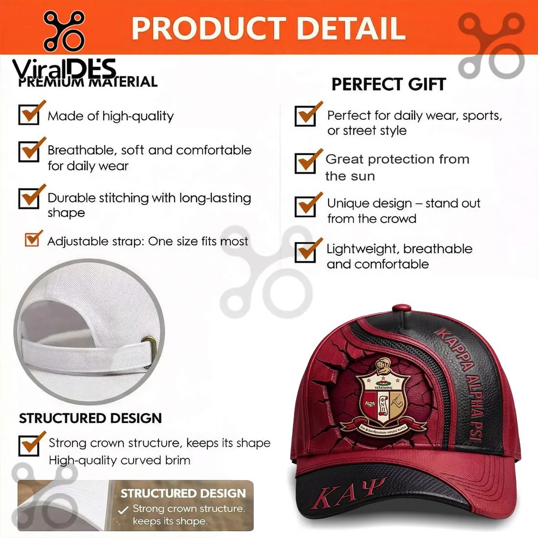 Kappa Alpha Psi Official Greek ΚΑΨ Red Black Baseball Cap