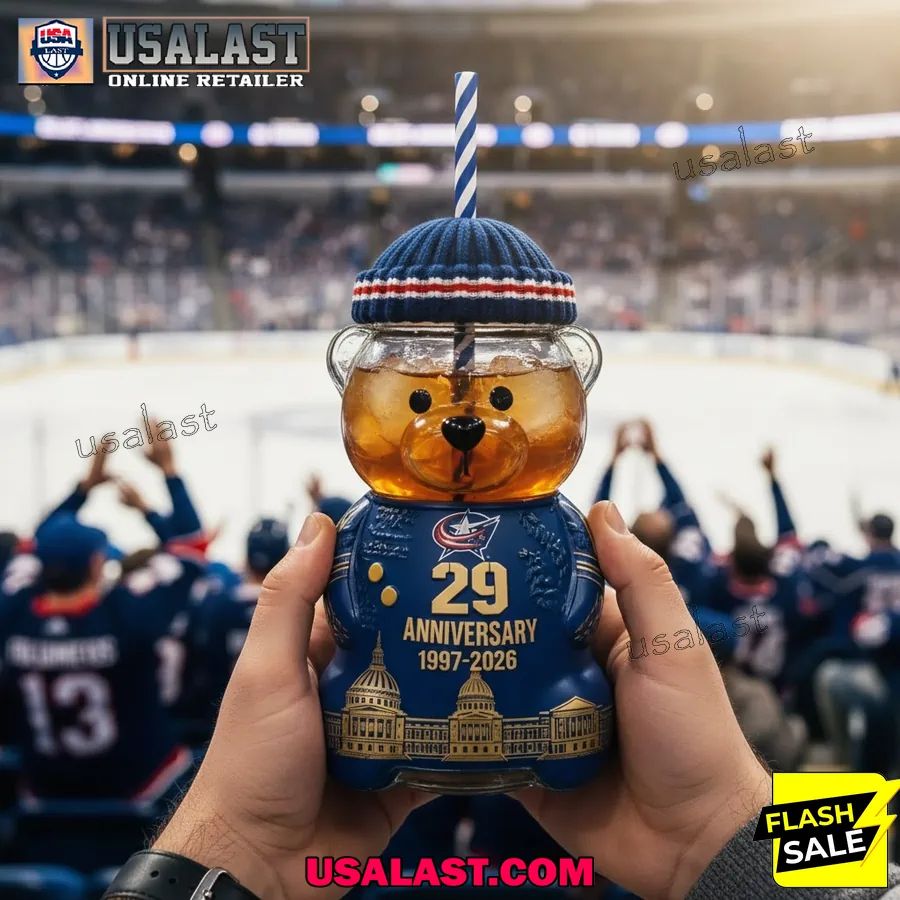 Columbus Blue Jackets 29th Anniversary 1997-2026 Bear Glass Bottle