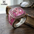 Breast Cancer Awareness Pink Crystal Stainless Steel Ring