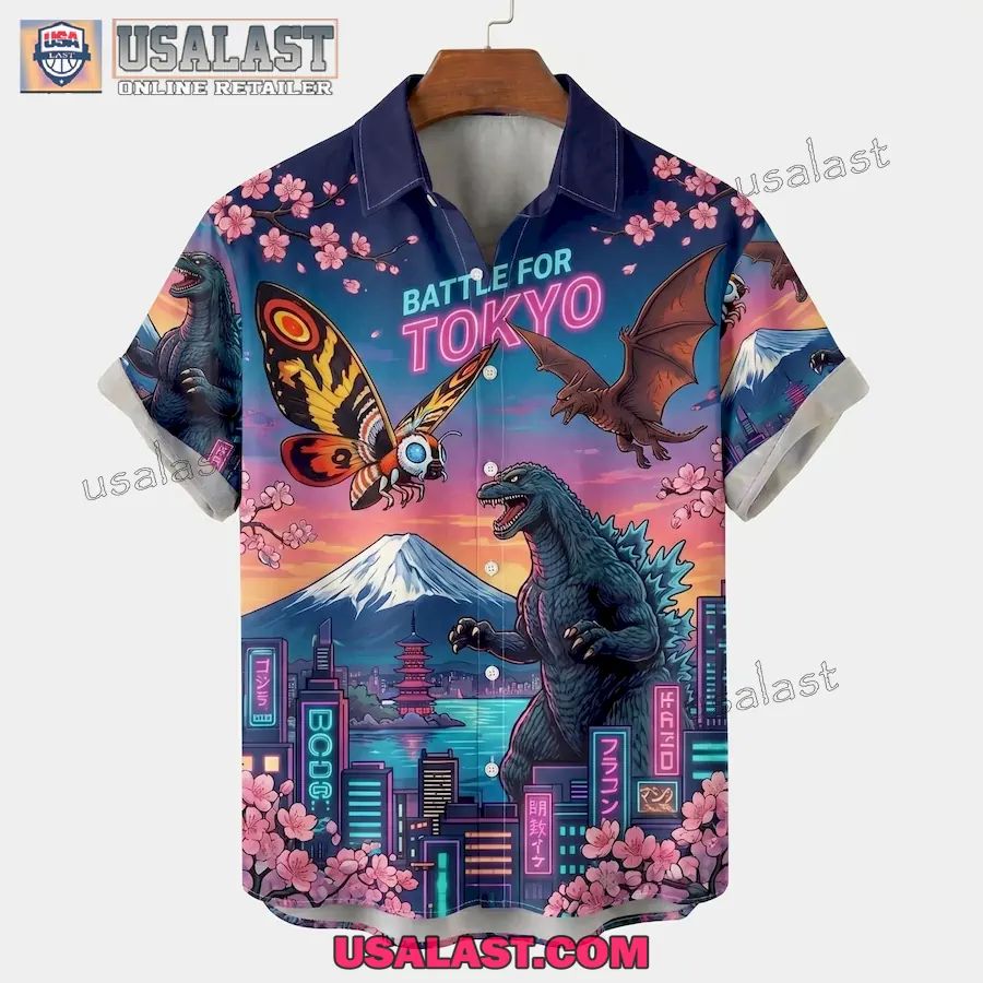 Godzilla Vs Mothra Tokyo Battle Hawaiian Shirt