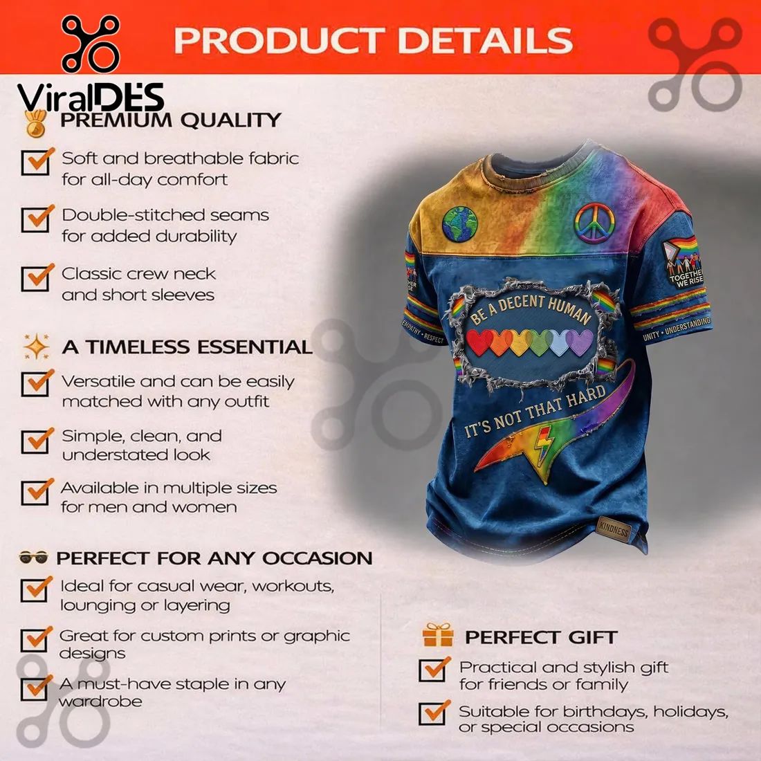 Be A Decent Human LGBTQ Pride Rainbow Shirt