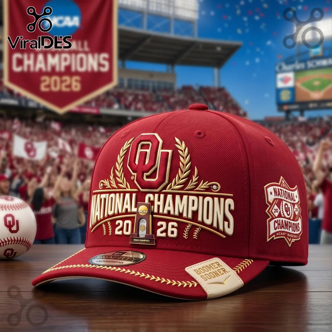Oklahoma Sooners 2026 National Champions Red Premium Peaked Cap