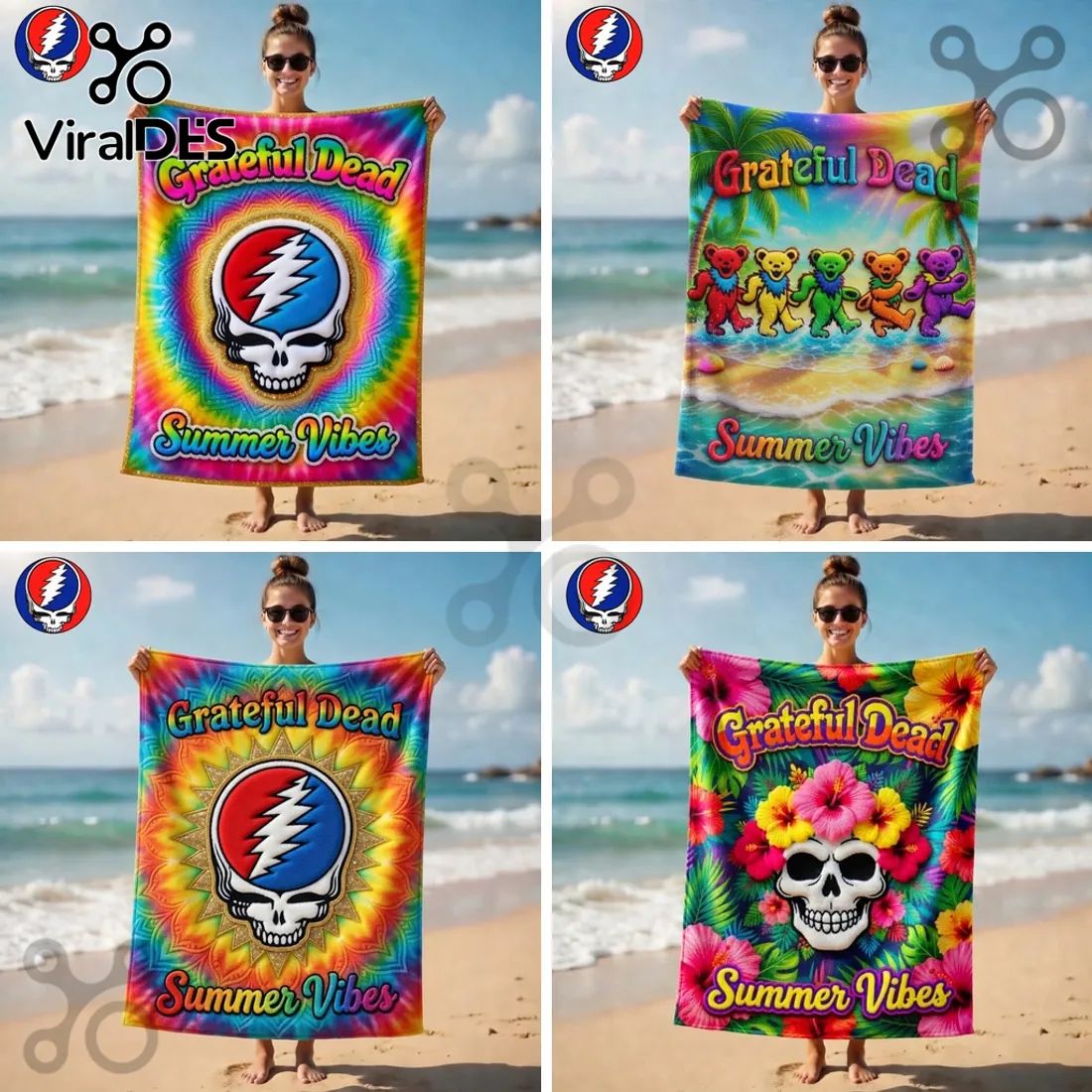 Grateful Dead Steal Your Face Tie-Dye Summer Beach Towel