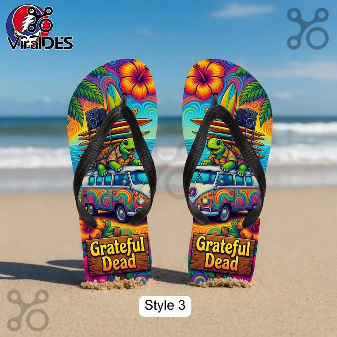 Grateful Dead Psychedelic Surfing Skeleton Beach Flip Flops