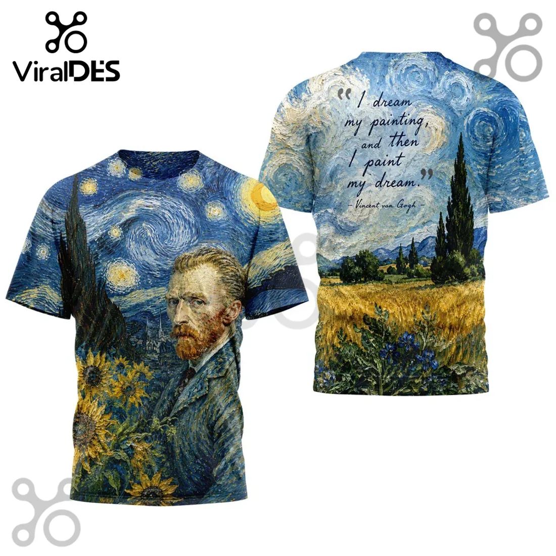 Vincent van Gogh Starry Night Wheat Field Art Portrait Collectible Shirt