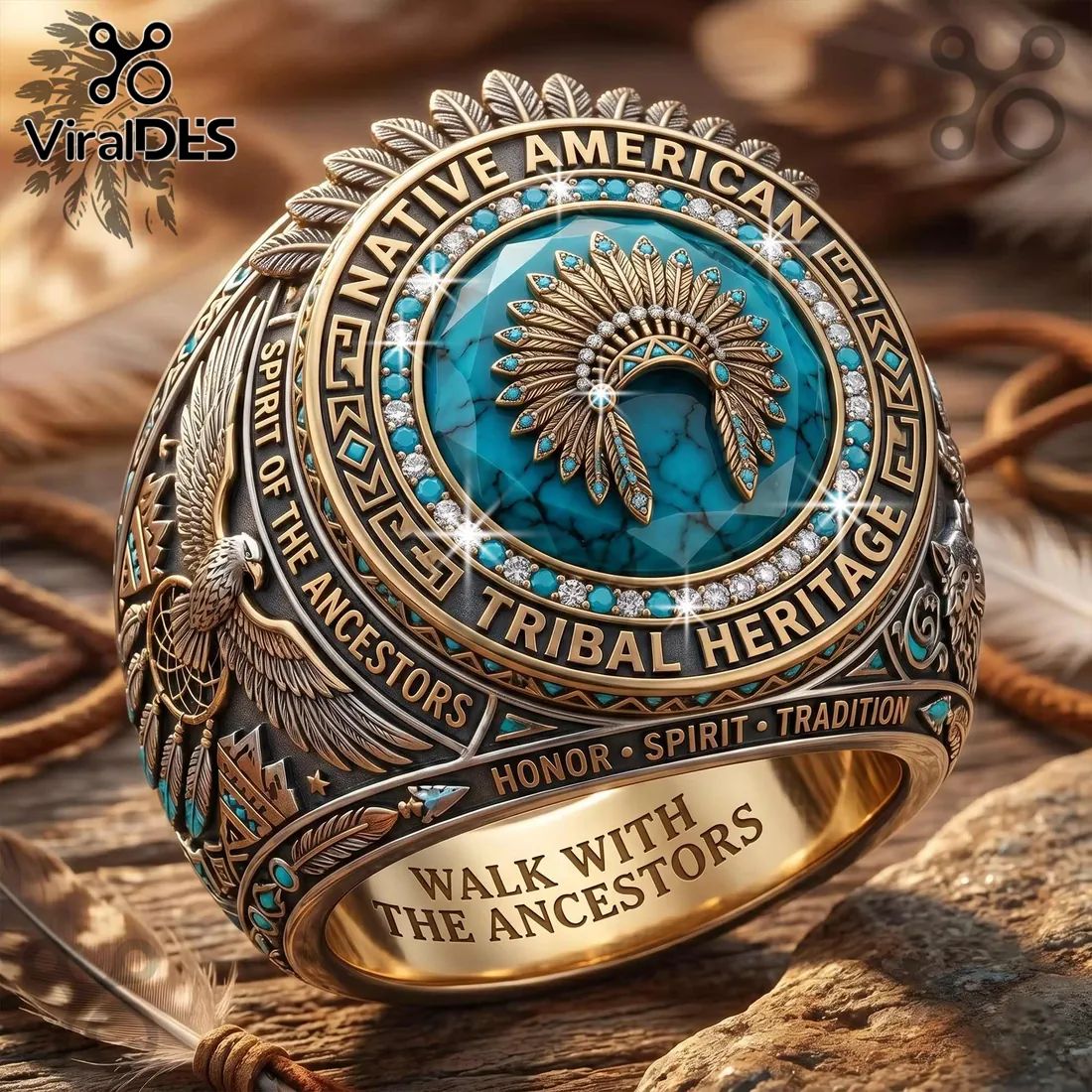 Native American Tribal Heritage Turquoise Headdress Spirit Ancestors Ring