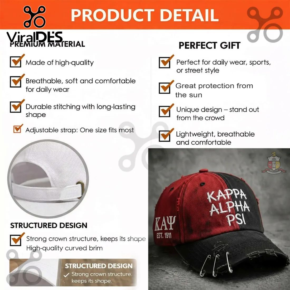 Kappa Alpha Psi Fraternity Red & Black Distressed Baseball Cap