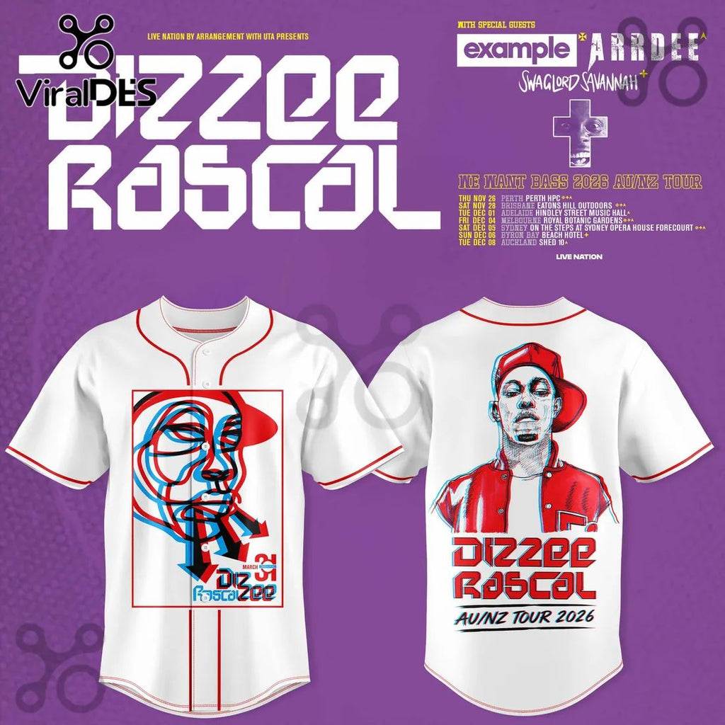 Dizzee Rascal We Want Bass 2026 Tour White Baseball Jersey