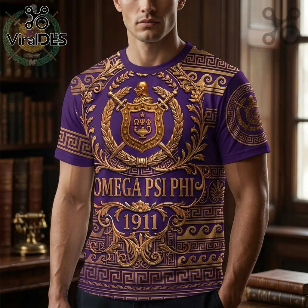 Omega Psi Phi 1911 Gold Greek Key Purple Shirt