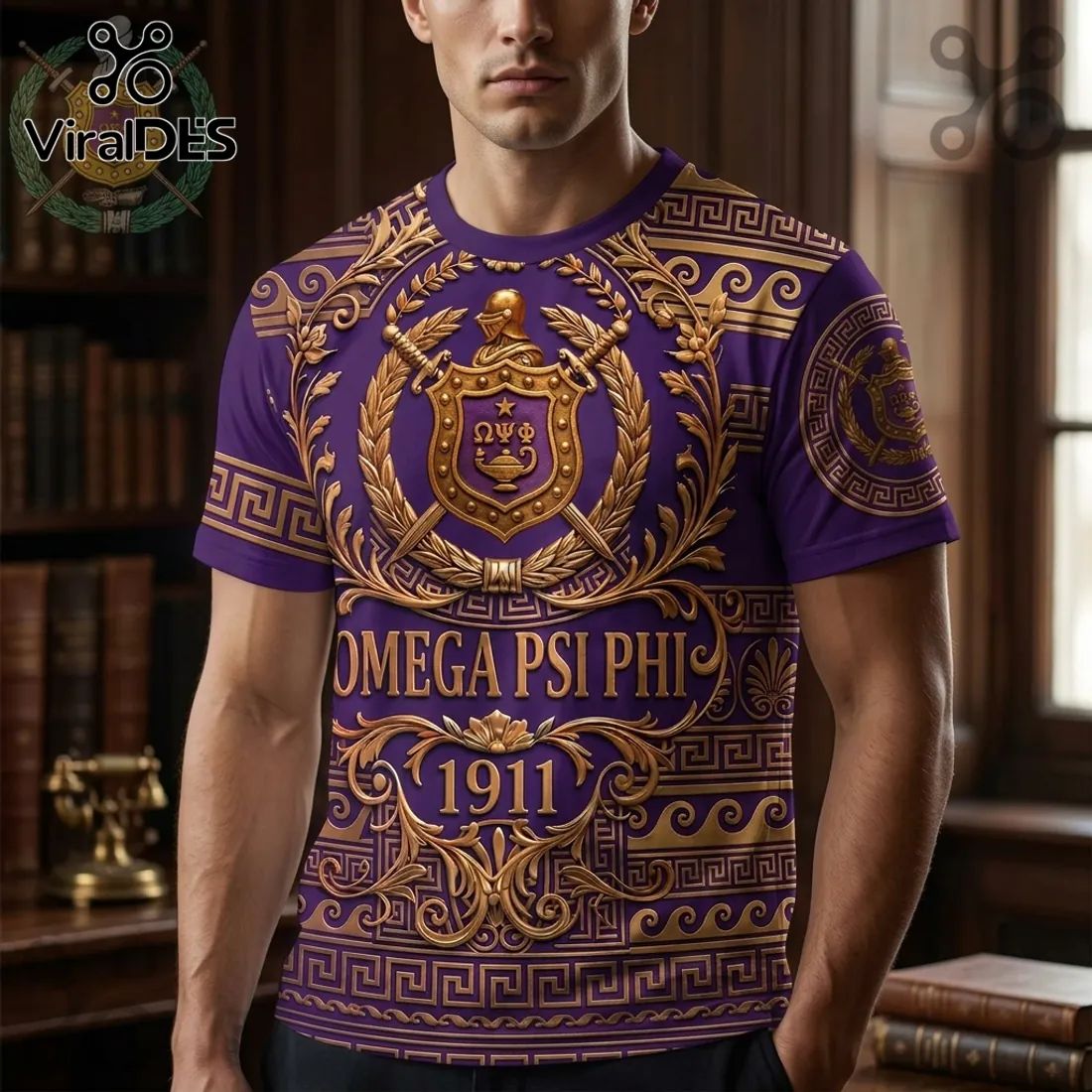 Omega Psi Phi 1911 Gold Greek Key Purple Shirt