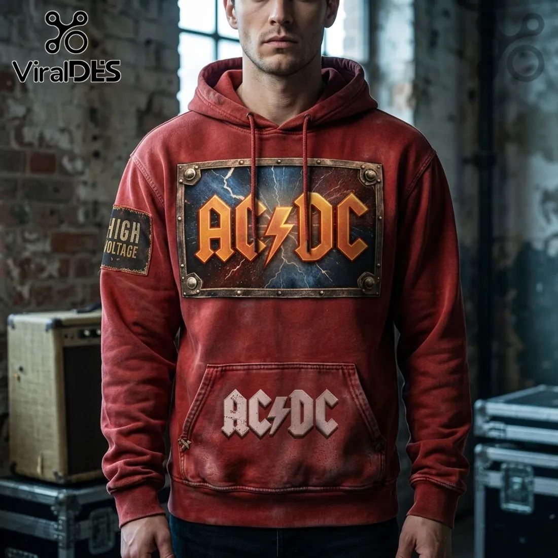 AC/DC High Voltage Distressed Rock Band Hoodie