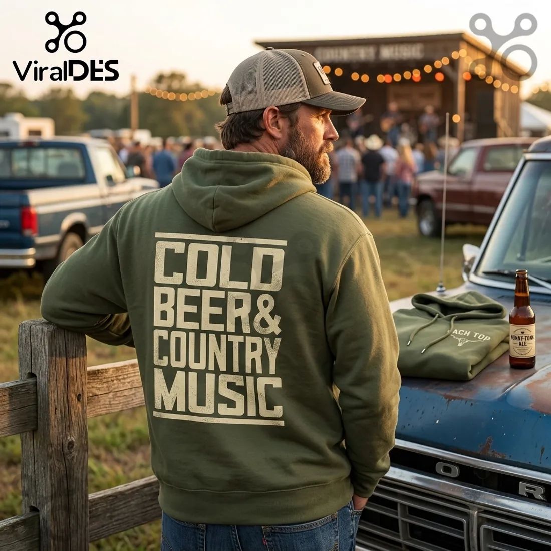 Zach Top Tour 26 Cold Beer and Country Music Olive Hoodie