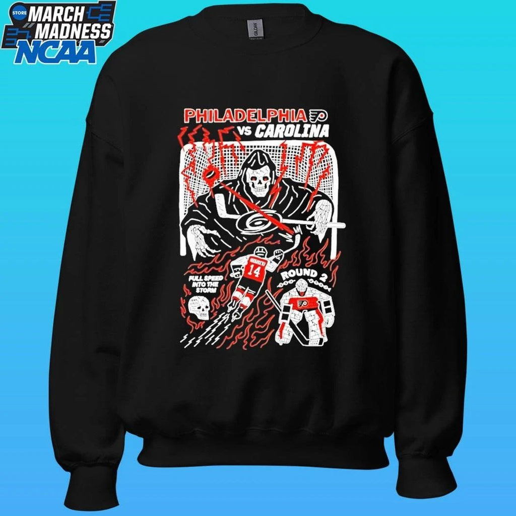 Skeleton Philadelphia Flyers Vs Carolina Hurricanes Hockey Full Speed Into The Storm Shirt