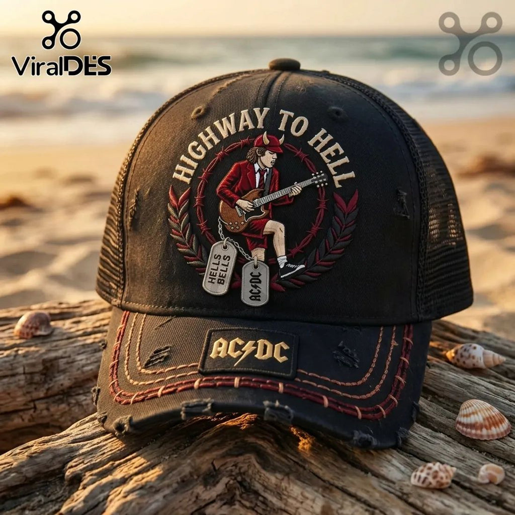 AC/DC Highway to Hell Angus Young Distressed Baseball Cap